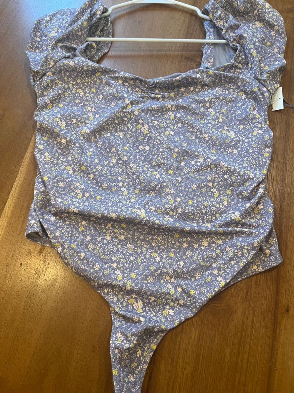 Free People Lavender Floral Puff-Sleeve Bodysuit